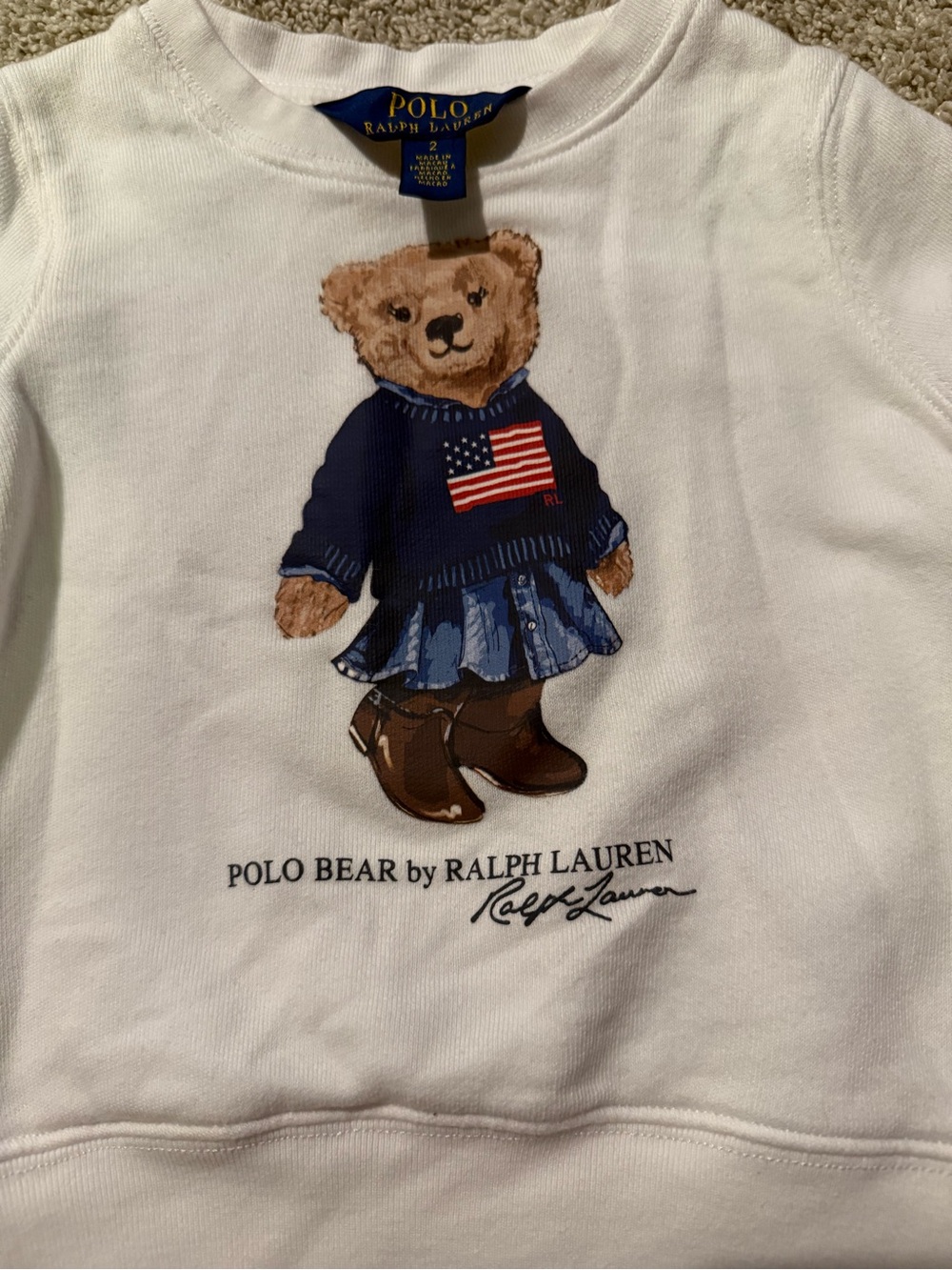 Polo by Ralph Lauren White Kids Sweatshirt with Bear in Navy Sweater